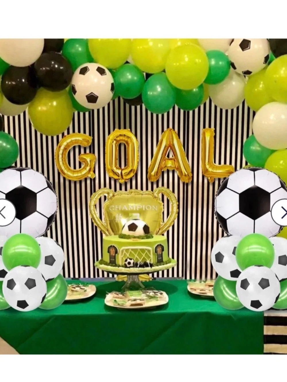 Soccer Party Balloon Set - Green, White & Gold